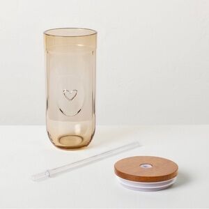 New Hearth & Hand w/ Magnolia 21oz Fluted Rounded Glass Tumbler with Heart Motif